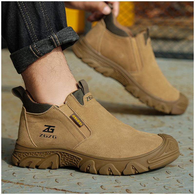 plus size men fashion steel toe cap work safety boots cow suede leather welding shoes worker chelsea ankle botas safe footwear