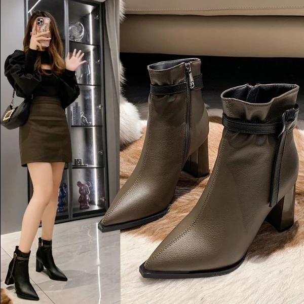 Fashion High Heels Ankle Women's Boots Pointed Toe Sexy Shoes for Women 2025 New Side Zip Classic Daily Boots Women Boots Botas Heels