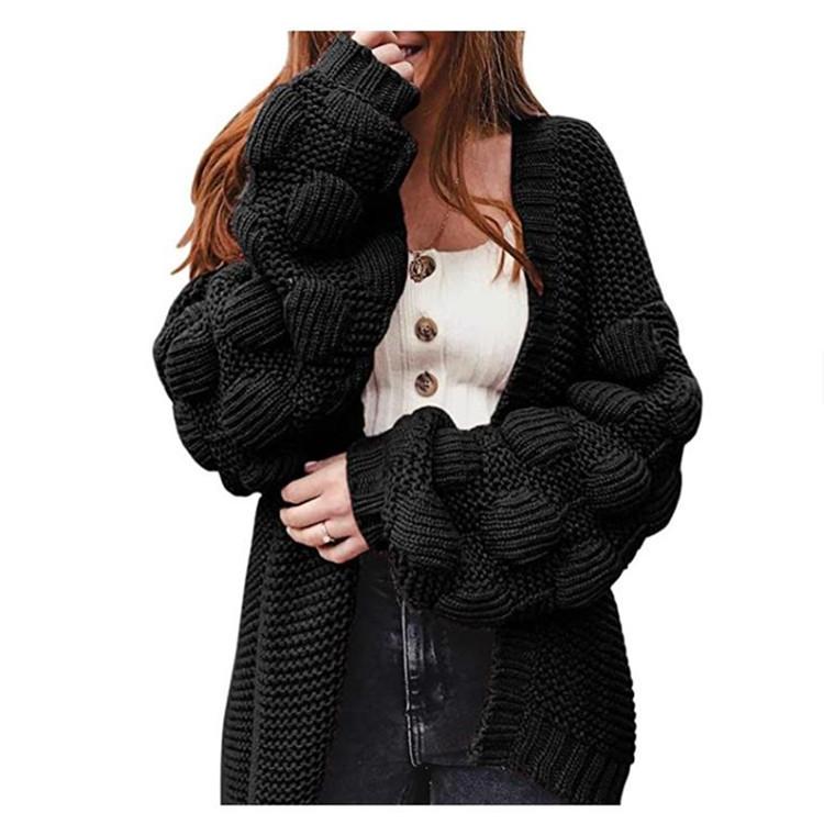 Women's knitted sweater cardigan lantern sleeves large size medium and long jacket women's autumn wear