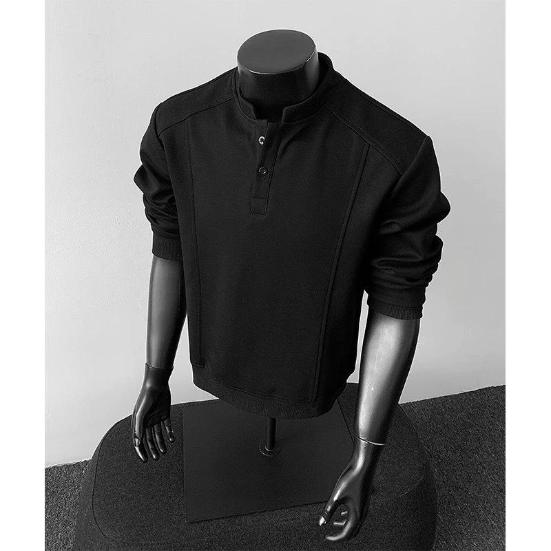 Men's Autumn/Winter Fleece-Lined Henley Long-Sleeved T-Shirt: Thick, Warm, Loose-Fit Base Layer
