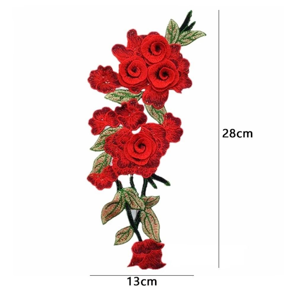 3D Embroidered Sewing On Patches Rose Flower Multicolor Neckline Collar Applique Ethnic Style Craft Flower Patch Sticker