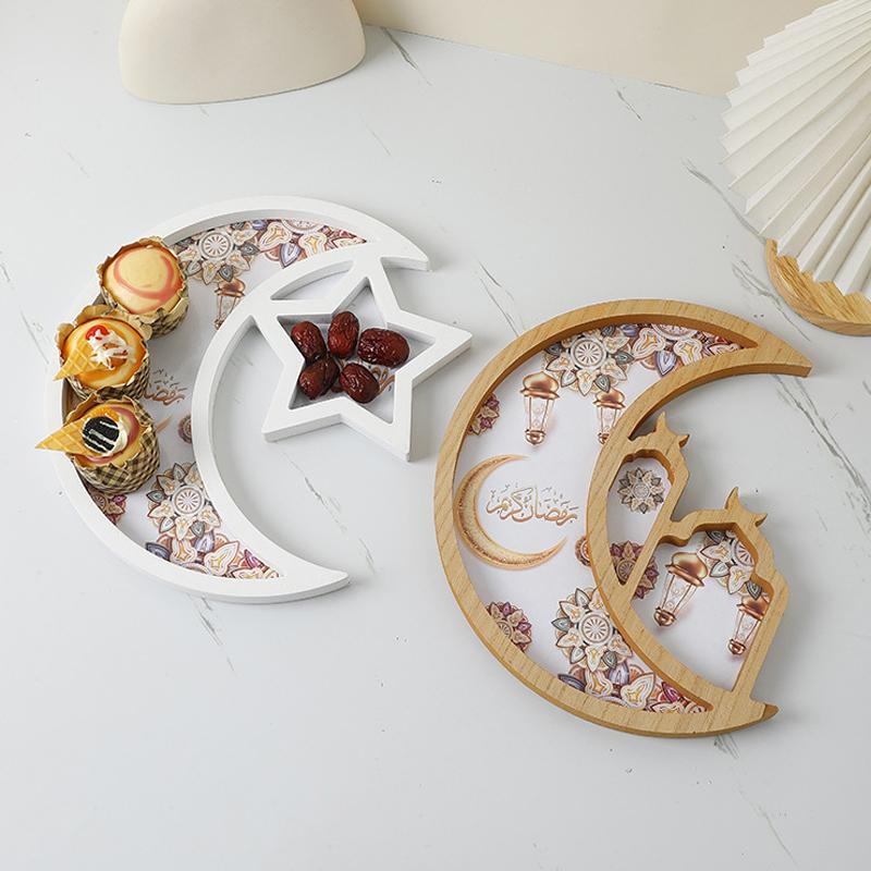 Ramadánové dekorace pro domácnost Ramadánový tác Domácí výzdoba Ramadánový servírovací tác na párty výzdoba Podnos na jídlo Tác na svačiny Servírovací talíř na sušenky