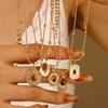 iF ME 5PCS Vintage Brown Opal Pendant Necklaces for Women Maillard Gold Color Metal Geometric Choker Necklaces Y2K Jewelry Accessories
