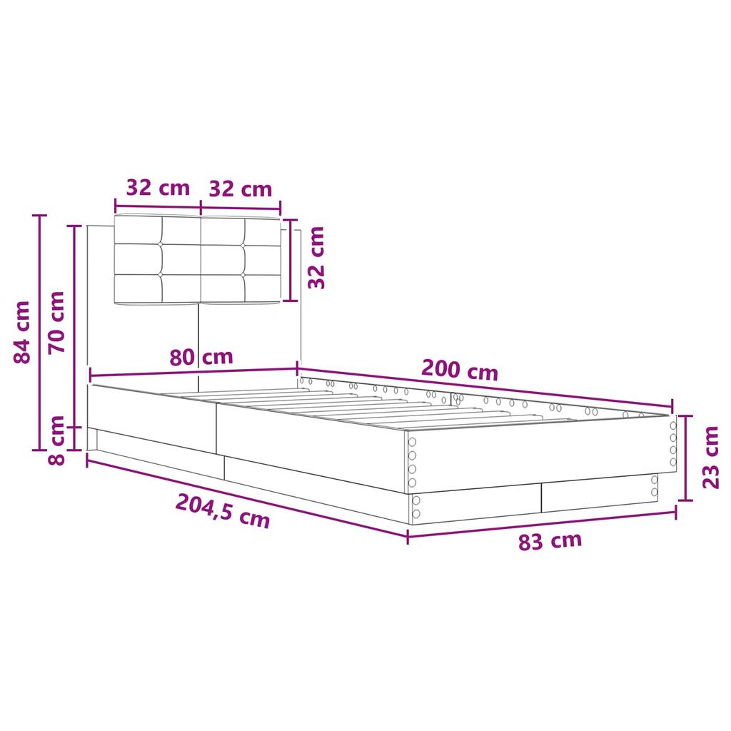 Bed Frame with Headboard White 80 x 200 cm Engineered Wood