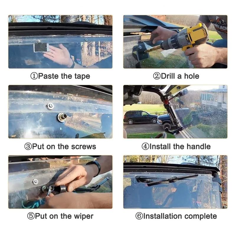 Handkurbel-Scheibenwischer-Baugruppe, Manuelles 16-Zoll-Einzelwischer-Kit mit Gewinde-Montagebasis für UTV-Glasreinigung und Reparatur