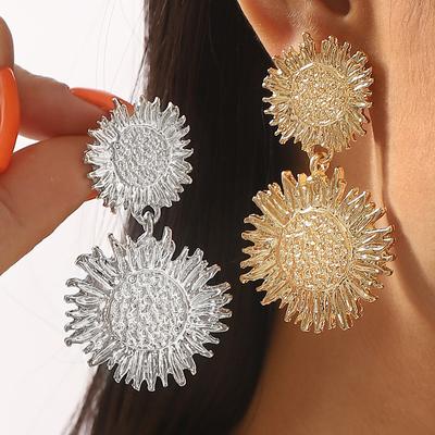 Exaggerated Gold Color Sunflowers Pendant Earrings for Women Simple Metal Floral Geometric Irregular Earrings Wear Zircon Gifts