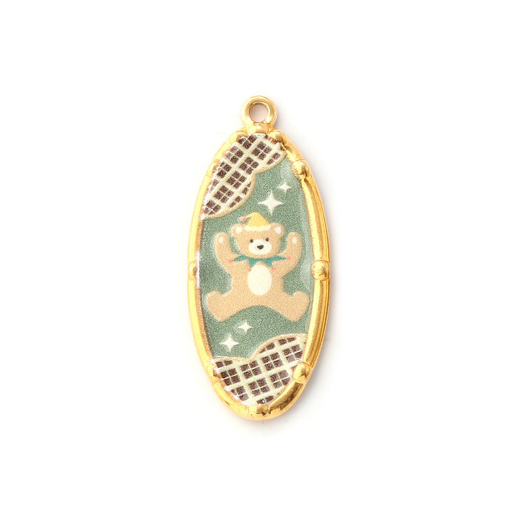 1PC Bear Heart Printed 304 Stainless Steel Pendants 18K Gold Plated Multicolor Enamel Charms Making Necklace  Jewelry Findings