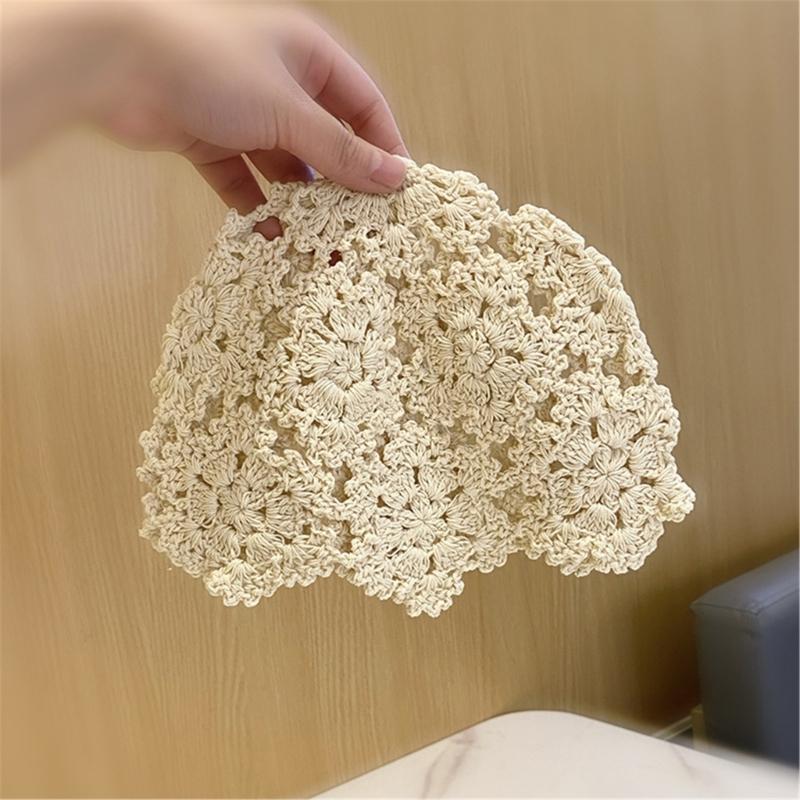 Fashion Hollowed Skull Hat Handmade Crochet Beanies Hat Flower Pattern Pullover Hat for Women Girl Various Occasion