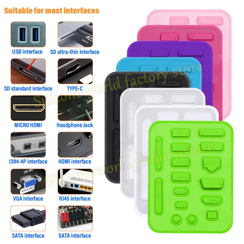 SW 16Pcs/Set Silicone Dust Plug for Laptop Dust Covers Notebook Computer Port Dust Plugs Stoppers HDMI USB RJ45 Interface Cover