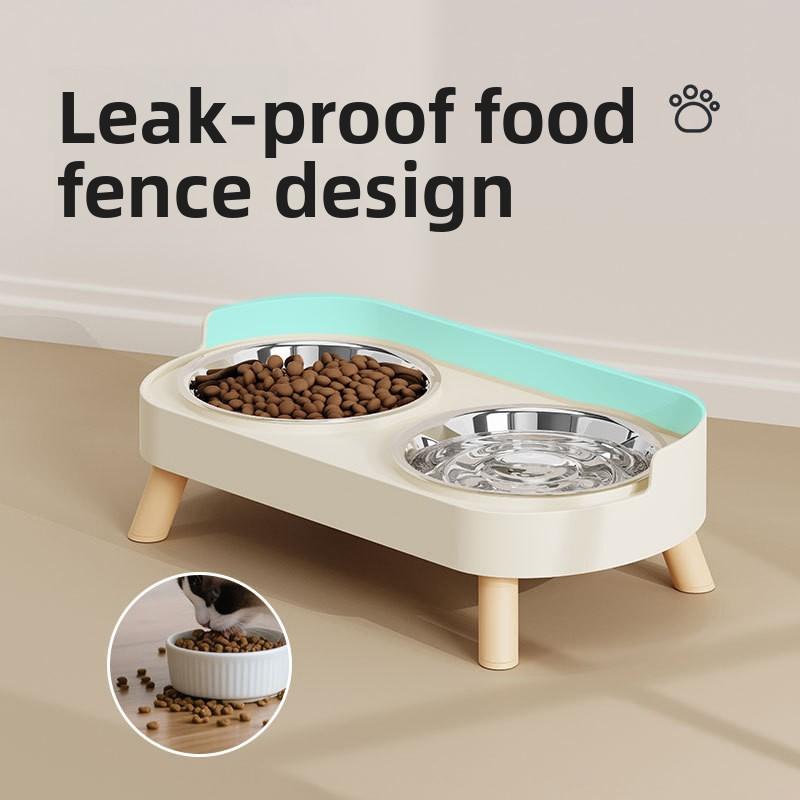 Cat Bowl, Ceramic Double Bowl, Anti-tipping Pet Bowl, Water and Food Integrated Stainless Steel Dog Bowl, Neck Guard Bowl