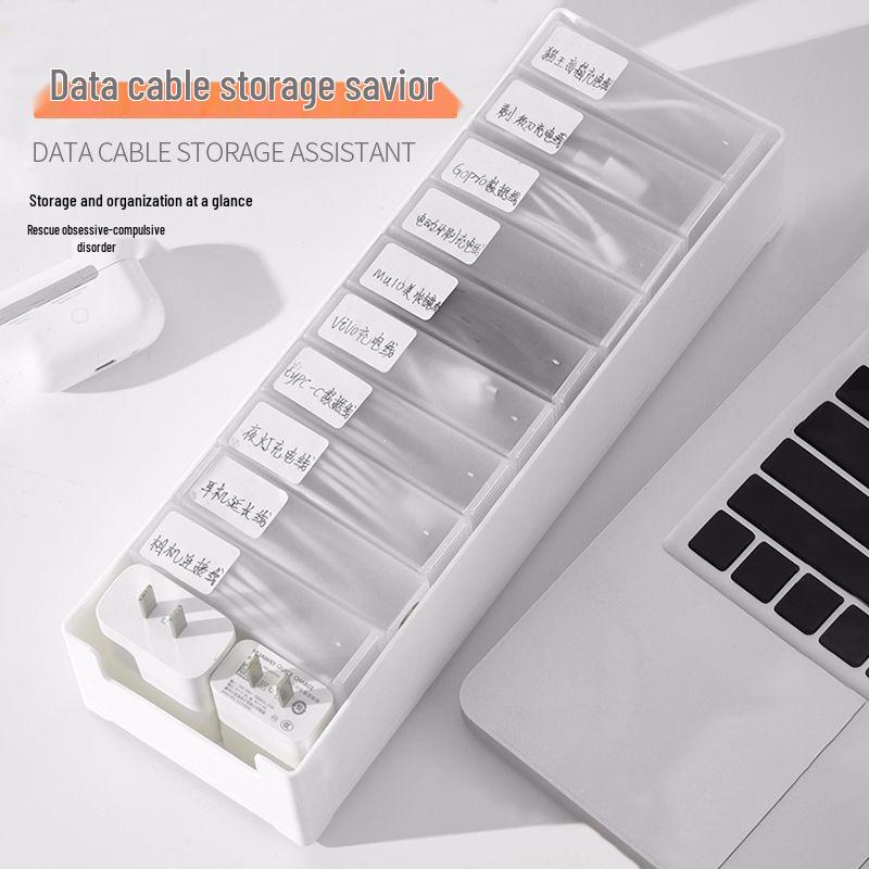 Data Cable Storage Box: Desktop Organizer for Power Cords & Mobile Charging Cables with Drawer Compartments