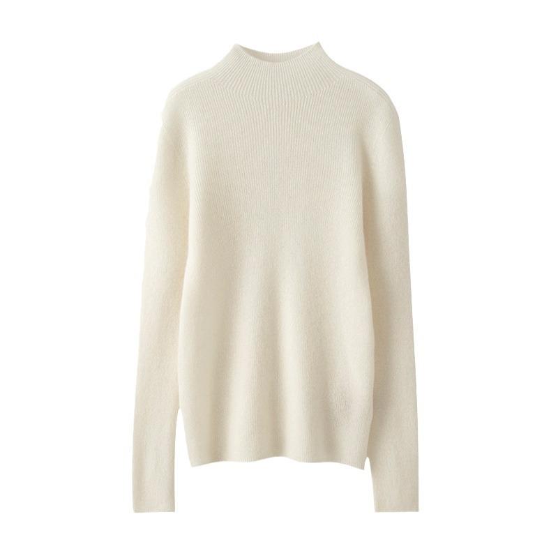 Cashmere Sweater for Women with Half Turtleneck Autumn and Winter Pull Strips Slim Fit Knitted Base Cashmere Solid Color Sweater