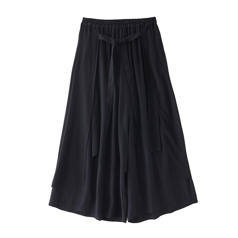 Taglie comode Vintage nero Vita alta Casual larghi lunghi Estivi gamba larga Pantaloni gonna Donna Pantaloni