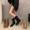 Vintage Suede Pile Boots Apricot Short Boots Western Boots Pleated Women's Boots Autumn Thick Heel Short Boots Knight Boots