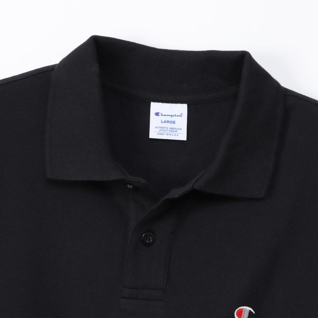 Champion Polo Short One Point Short Sleeve Polo 4L Shirt, Sleeve, 100% Cotton, Logo, Shirt, Basic, C3-Z358, Men's, Black,