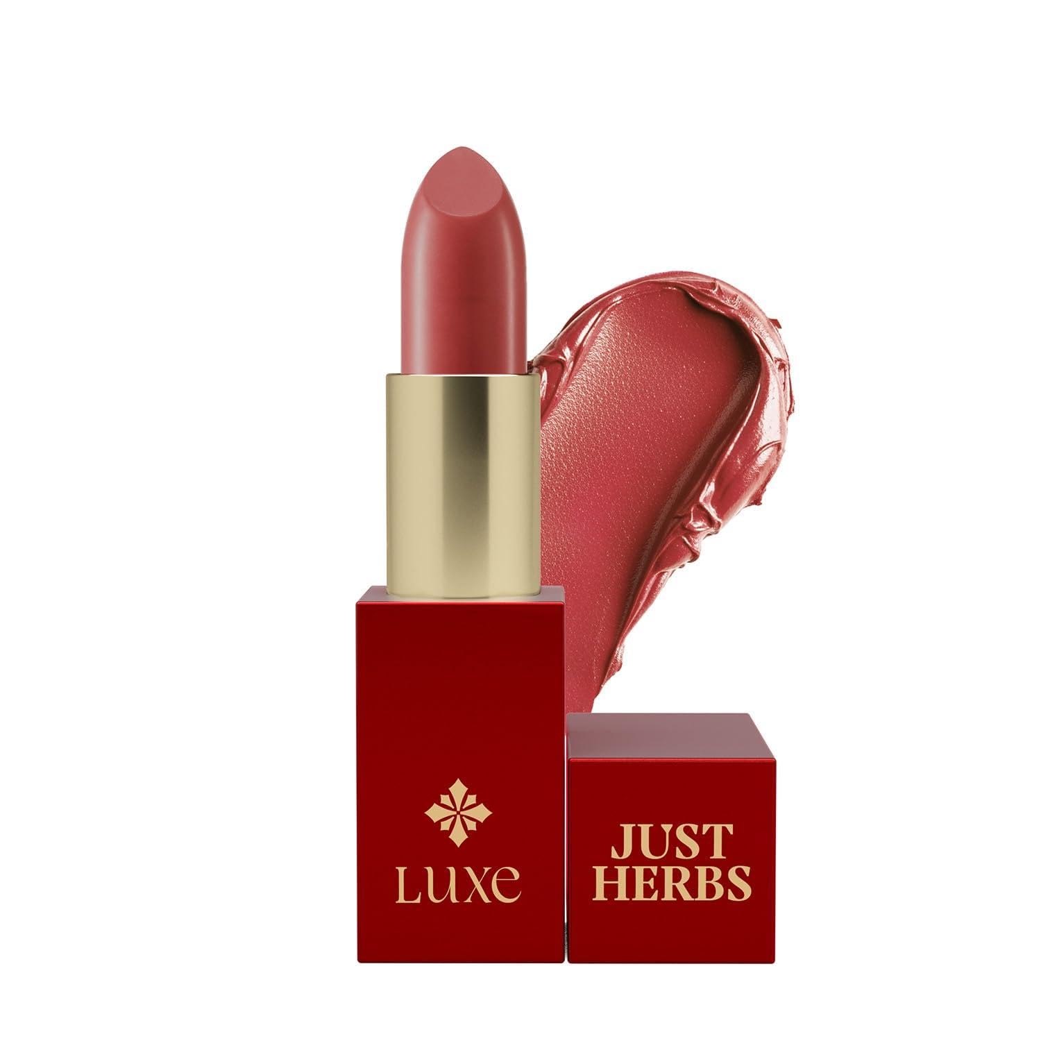 Just Herbs Luxe Сатиновая помада-тает с высоким блеском | Роскошная косметика | Аюрведическая формула | Стойкий блеск | Аюрведическая помада - 4 г (01 ПЕРСИКОВЫЙ СЕР