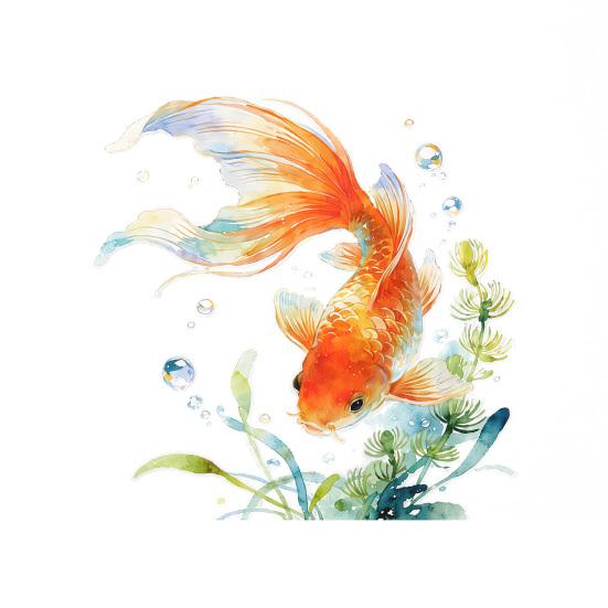 Watercolor Goldfish Toilet Seat & Water Sticker Goldfish Plants