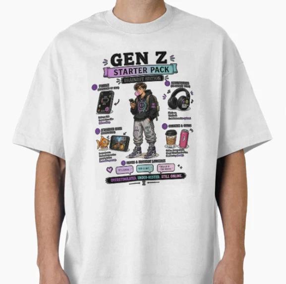 Gen Z Starter Pack Meme – Brainrot Edition Funny Internet Culture Design T-Shirt XL