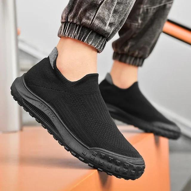 2024 New Men's Sneakers Breathable Lightweight Mens Casual Running Shoes Non Slip Mesh Men Socks Shoes Comfortable Lazy Sneakers