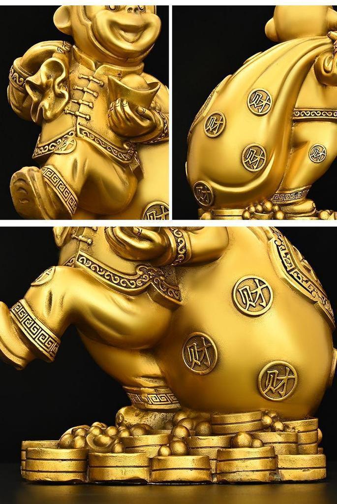 Town House Golden Monkey Zodiac Figurine: Treasure-Offering Monkey Desktop Ornament