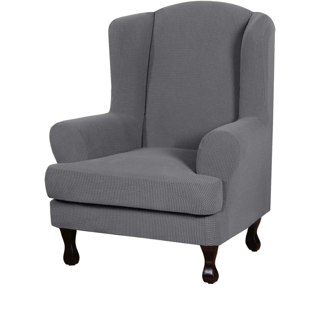 Wingback Chair Covers 2 Piece Wing Chair Slipcover Stretch Slipcover for Wingback Chairs Wing Chair Cover with Elastic Bottom Non-Slip Furniture Cover