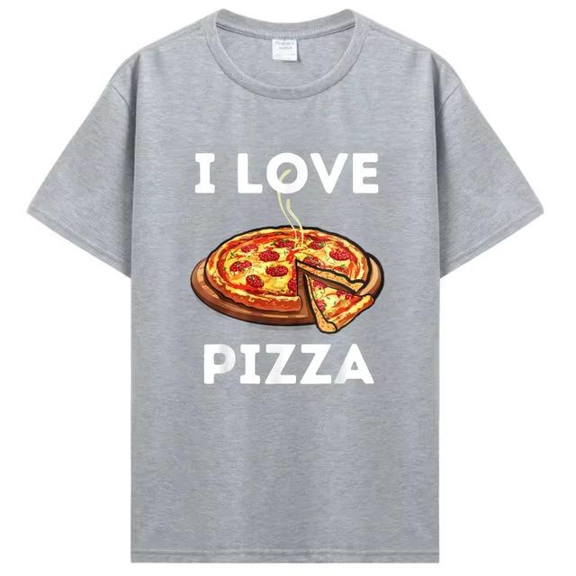 Cross-border Western trendy T-shirts for men, I Love Food tops, pizza cartoon print T-shirts, men's short-sleeve T-shirts