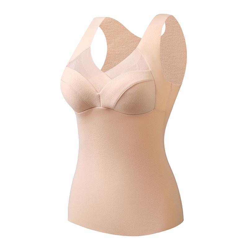 Autumn/Winter Seamless Velvet Vest with Built-in Bra Pads, Slimming Base Layer, Double-Brushed for Warmth.