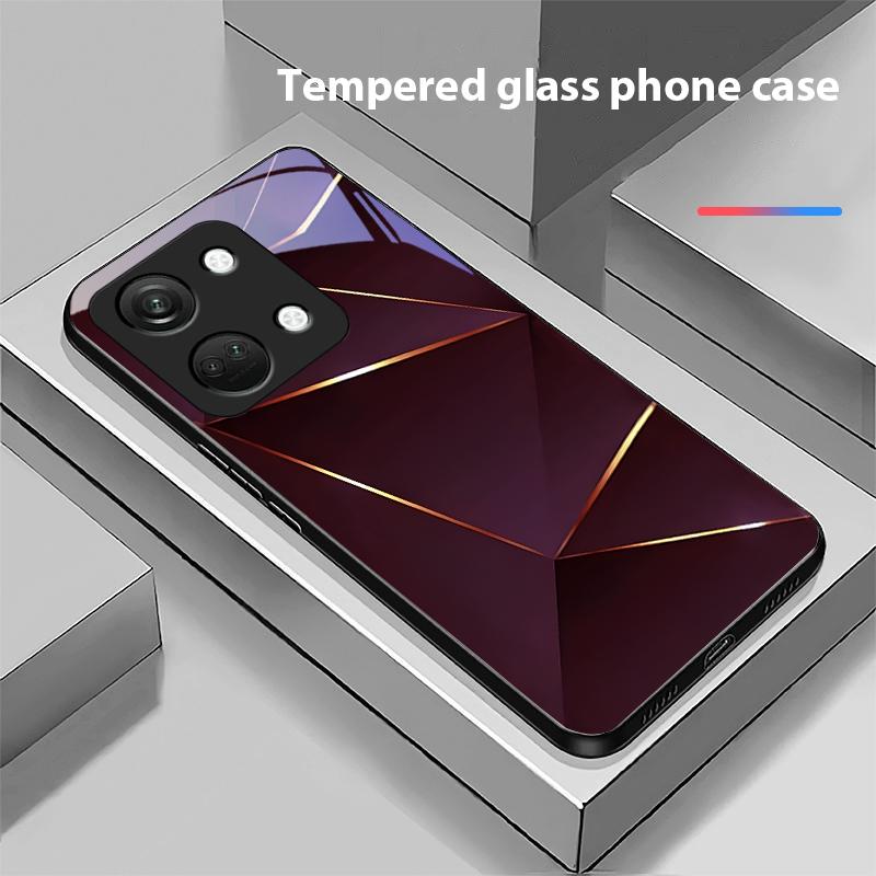 Geometric Prism For OnePlus Nord 3 5 6T 7 Pro 8 12 10T Reno8 Lite 5G 10R Nord N30 Hard Shell Tempered Glass Phone Case Black