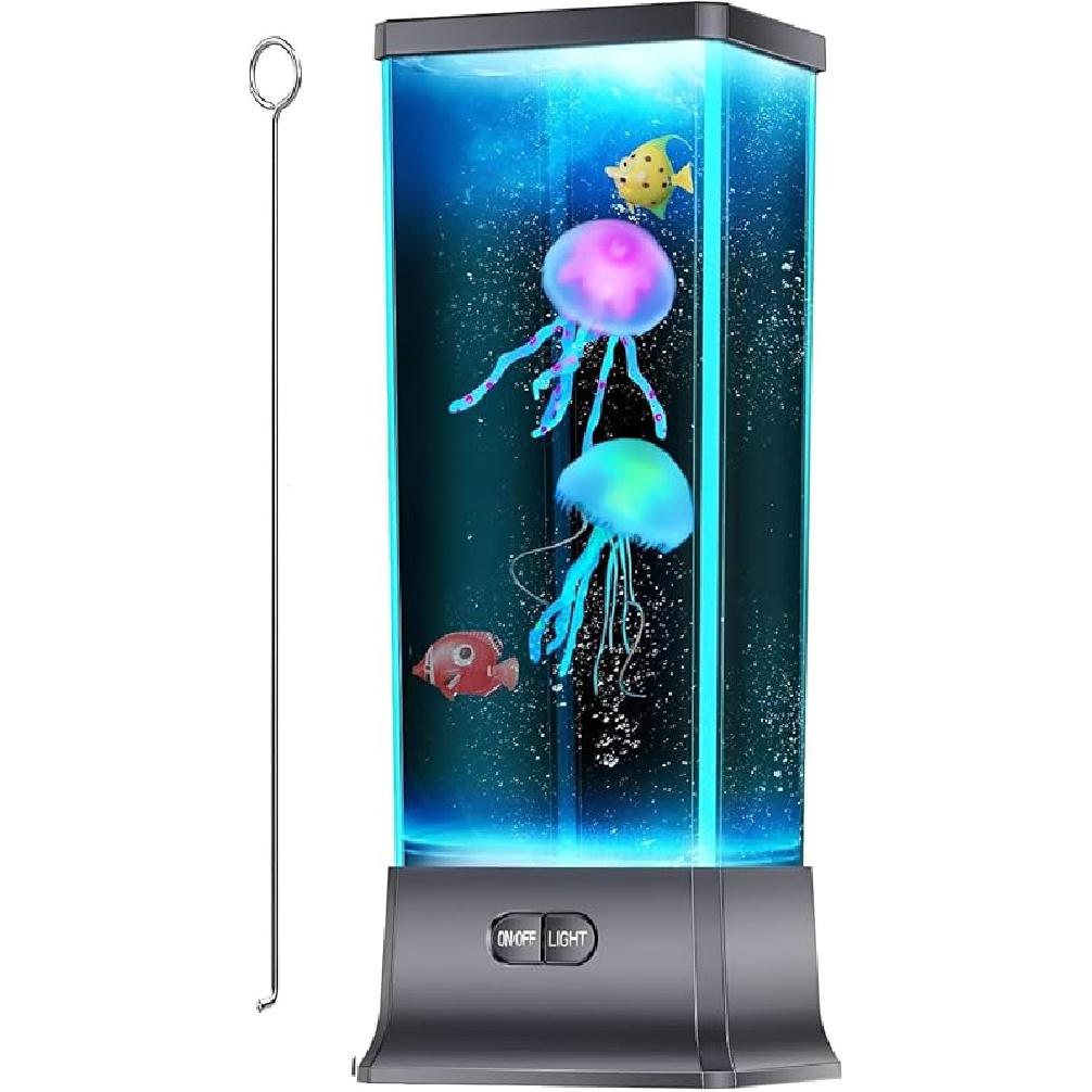 COLORLIFE Cool Jellyfish lamp Sensory Synthetic Realistic Jelly Fish Tank Aquarium Mood Lamp for Home Office Decor Gifts for Kids Women Men Birthday
