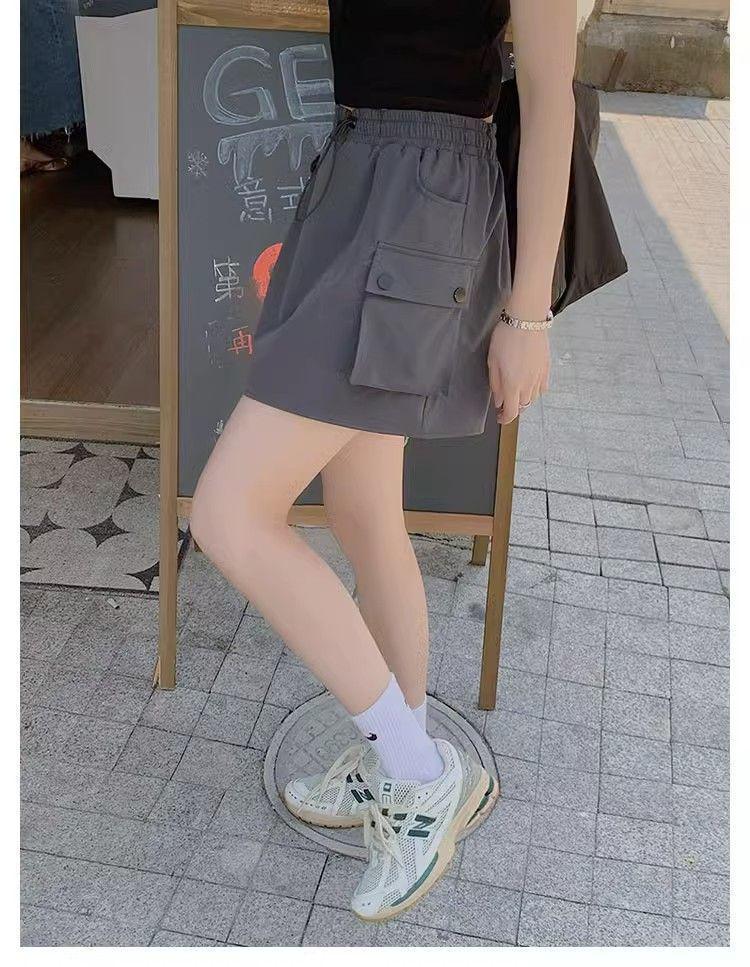 Gray High-Waisted A-Line Wide-Leg Summer Skirt for Women - Petite, Slimming, and Quick-Drying