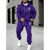 Men's Casual Solid Color -printed Sweatshirt Set, Men's Fleece Hooded Drawstring Sweatshirt And Sweatpants Two-piece Set