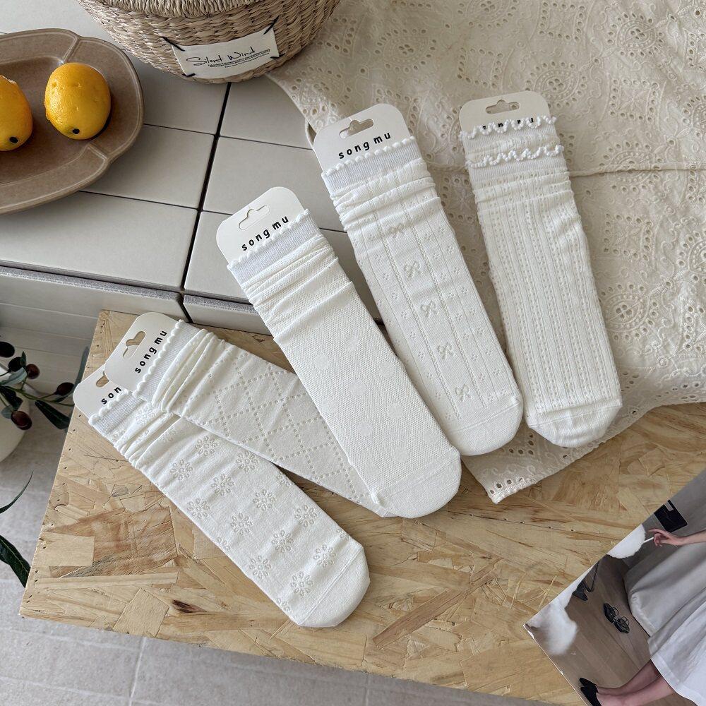 White Lace Socks Children'S Stacking Socks Summer Thin Ins Tide Tube Socks Breathable Mesh Ballet Style Boneless Stockings
