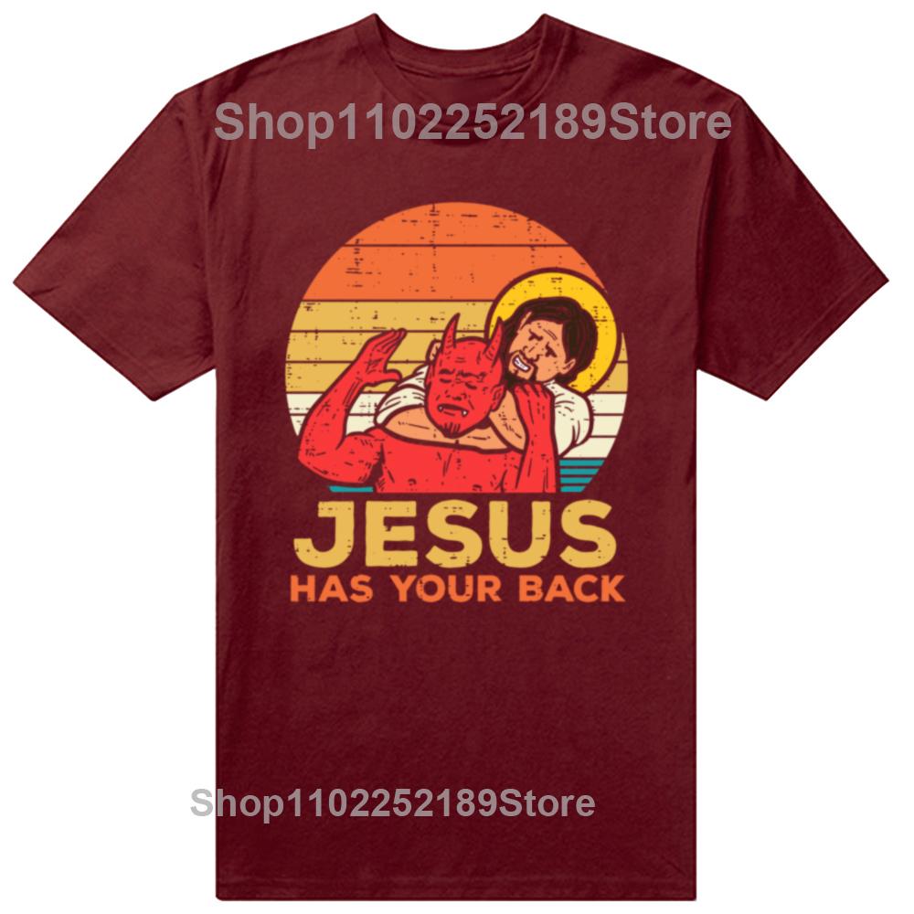 Men Clothing Jesus Has Your Back Jiu Jitsu Vintage Christian Short-sleeve Tops Male Kawaii Clothing Oversized T Shirt Hombre