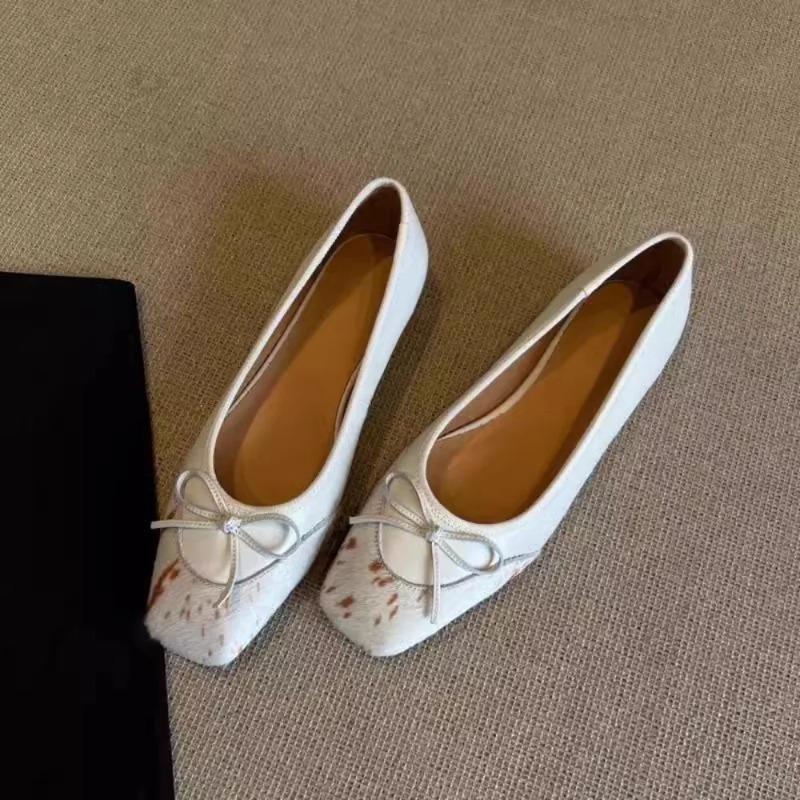 French Leopard Print Shallow Mouth Mary Jane Shoes 2025 New Sweet Square Toe Bow Slip-on Flats