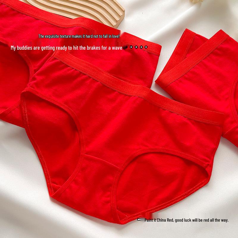 2025 Year of the Dragon Red Pure Cotton Mid-Waist Girls' Briefs - Comfortable & Breathable
