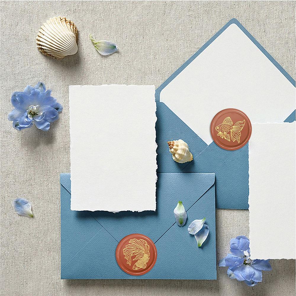 1pc Ocean Series Wax Seal Stamps Trident Goldfish Hook Shark Pattern Wax Sealing Stamps 25mm Removable Brass Head For Decorating