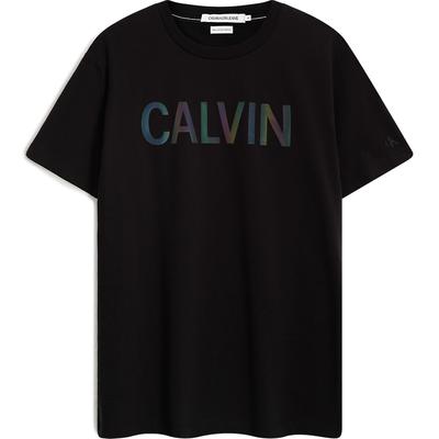 Calvin Klein Gradient Rainbow Summer Letter Print Breathable Short Sleeve T-Shirt Unisex Tops Black J318289BEH