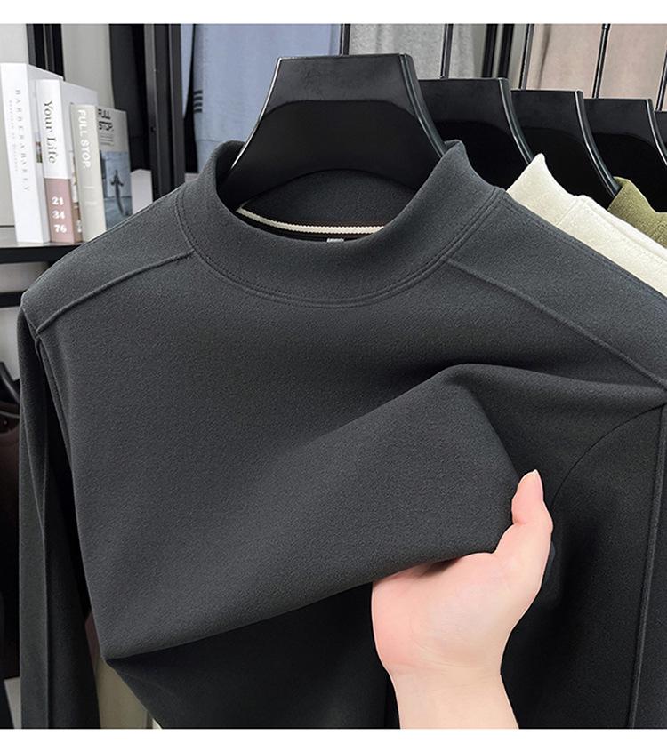 Men's Warm Self-Heating Fleece Hoodie - New Style, Half-High Collar, Long Sleeve, Skin-Friendly, Solid Color, Versatile Base Layer.