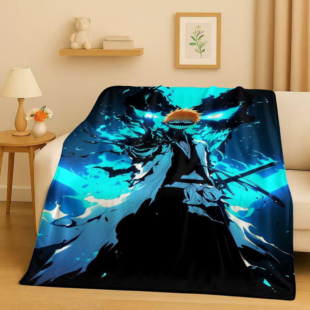 Anime Bleach Kurosaki Ichigo Cartoon Flannel Blanket,Ultra Soft Warm Plush Throw for Home Bedroom Bed Sofa Cover Travel Kid Gift