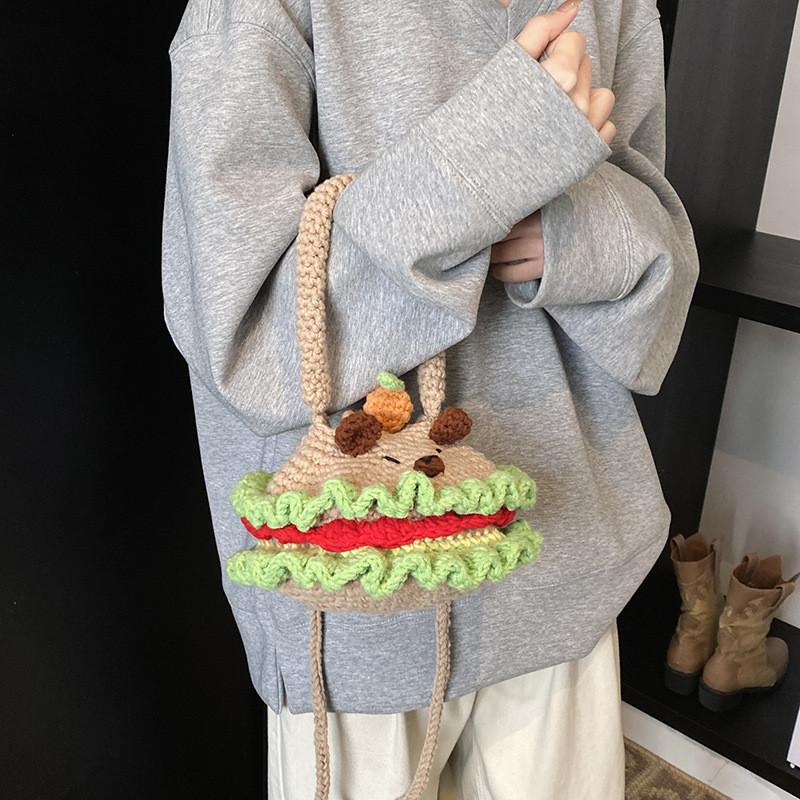 Cute Cartoon Animal Theme Girl's Shoulder Bag Handcrafted Warm Wool Crochet Crossbody Bag For Kids
