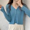 Autumn Winter V Neck Cropped Long Sleeve Knit Cardigan Women Solid Outerwear Coat