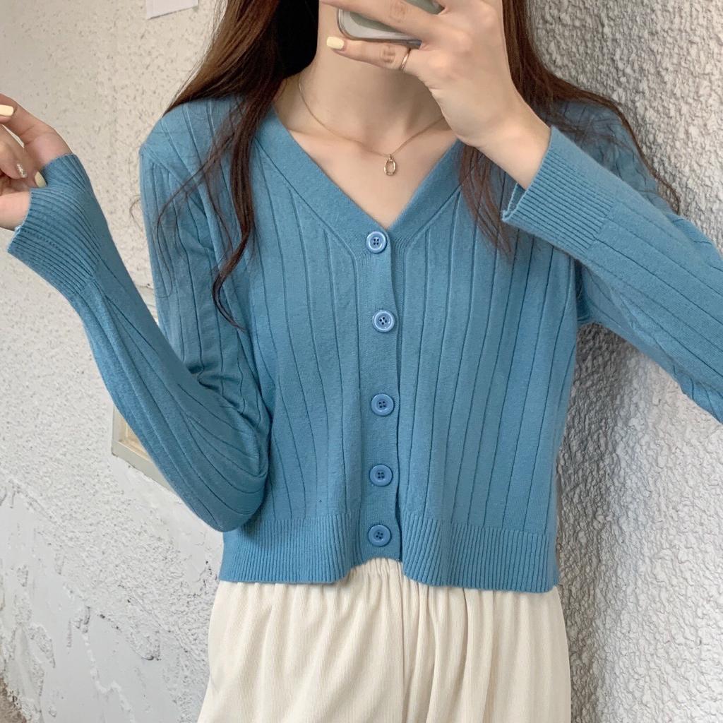 Autumn Winter V Neck Cropped Long Sleeve Knit Cardigan Women Solid Outerwear Coat