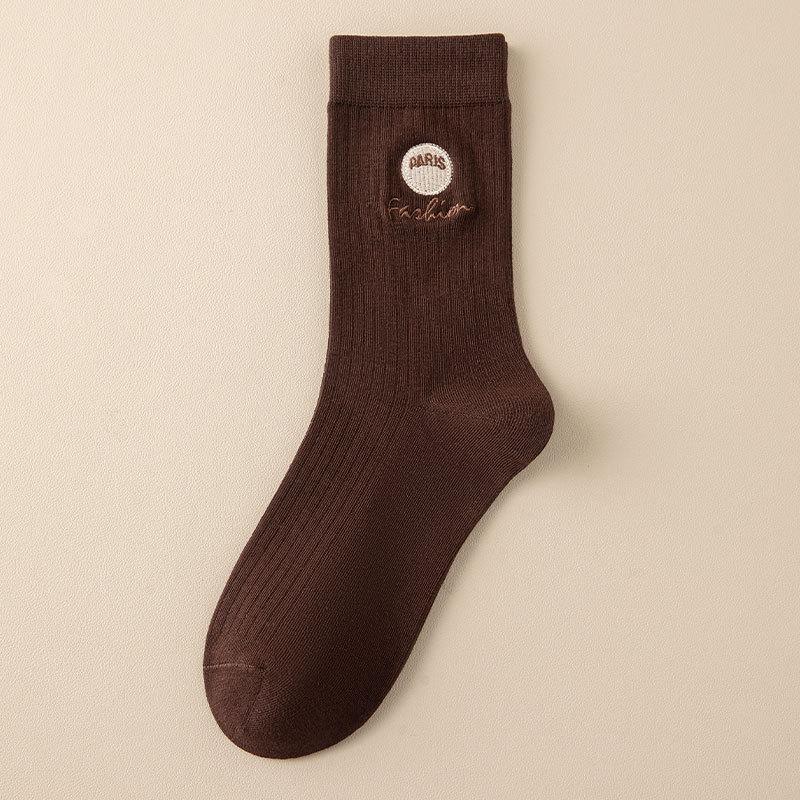 Damen Baumwollsocken, Wadenlange Socken, Nahtlose Stickerei für Herbst und Winter, Einfache und vielseitige lange Socken für Frühling und Herbst