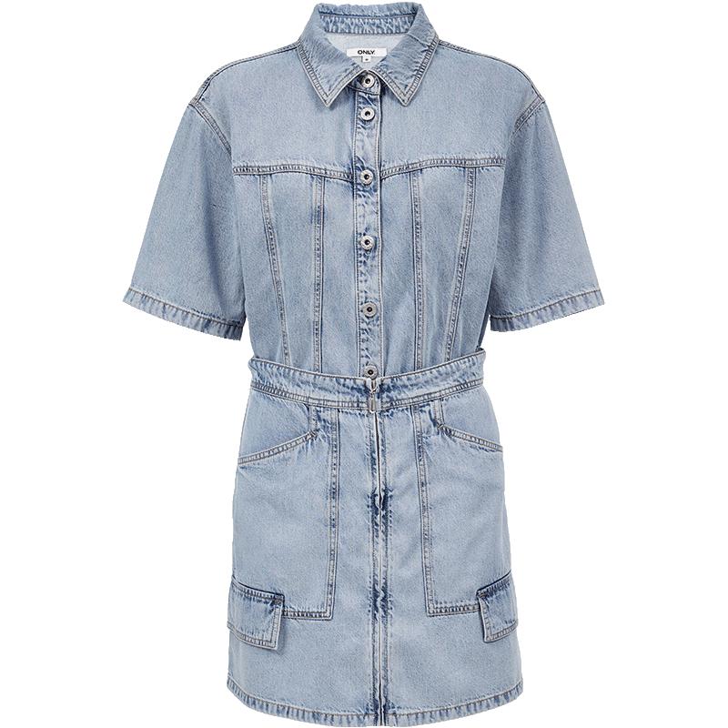 

ONLY 2025 Summer Faux Two-Piece Collared Denim Mini Dress XS