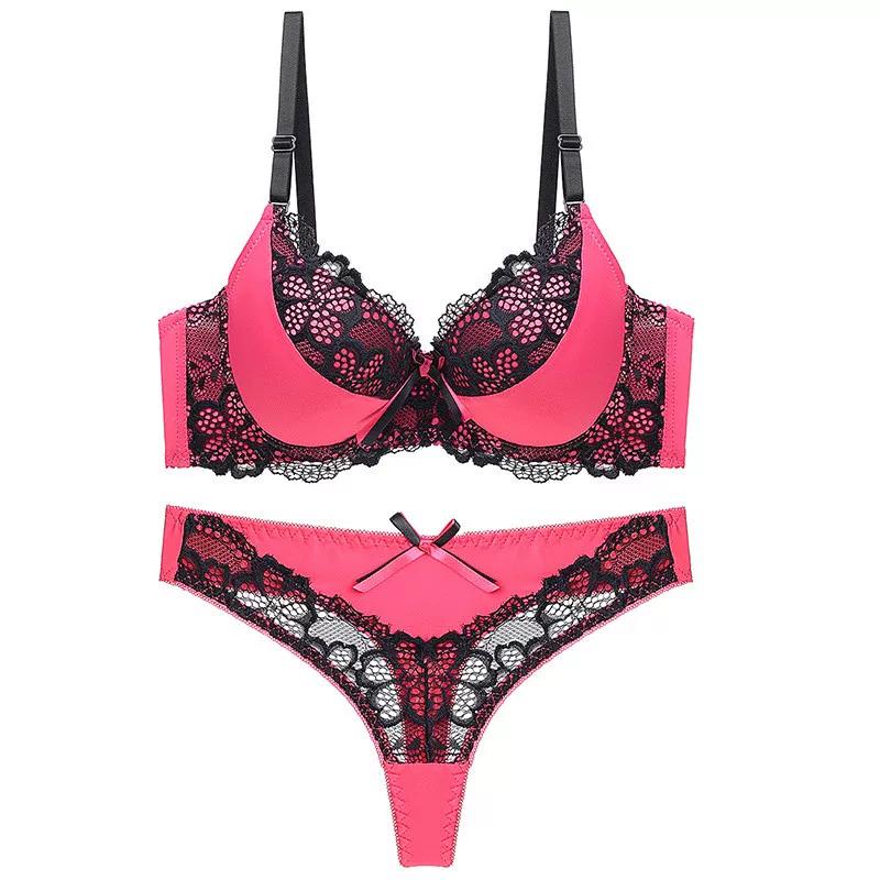 Victoria Aych Thin Molded Cup Lace Push-Up Underwire Sexy Bra Set Shaping Lingerie Women s Bra 38/85 [Abc Cup] / Black Red