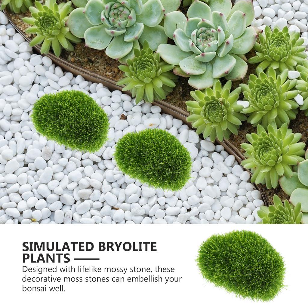 4Pcs Artificial Moss Stones Lifelike Faux Moss Decorative Rocks for Micro Landscape Bonsai Garden Decor Rocks Decorative