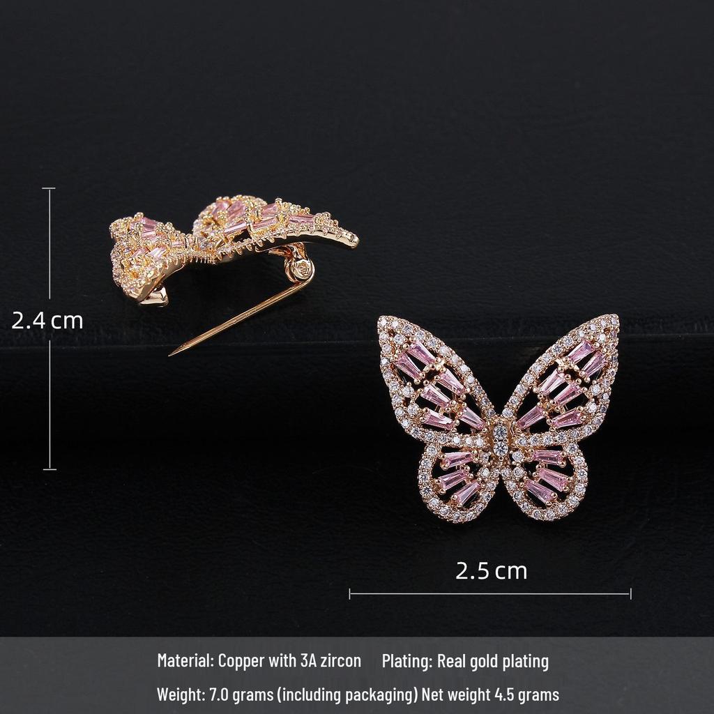 Elegant Zirconia-Inlaid Crystal Butterfly Brooch for Women - High-End Lapel Pin & Fashion Accessory