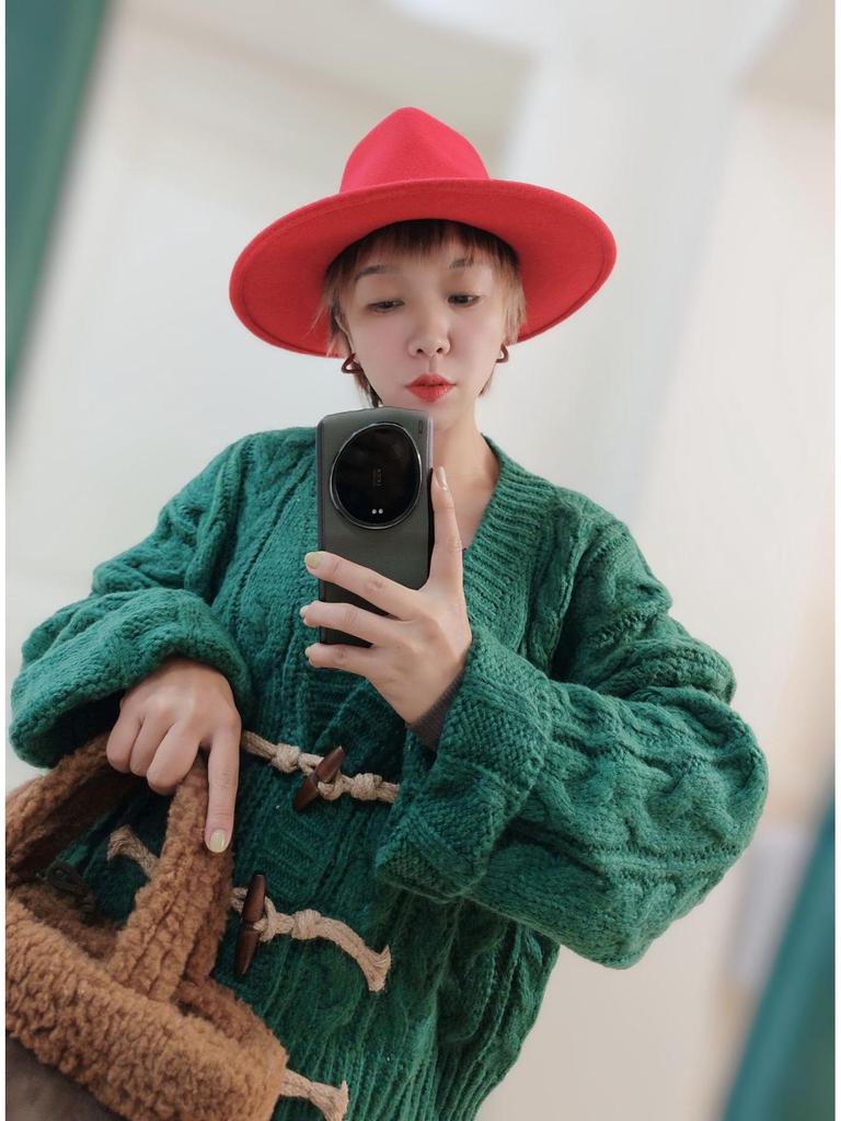Dámský červený jazzový klobouk z vlněné plsti - Podzim Zima Retro Široká krempa