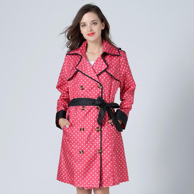 Женский легкий дождевик в горошек с принтом и бантом — фото 4