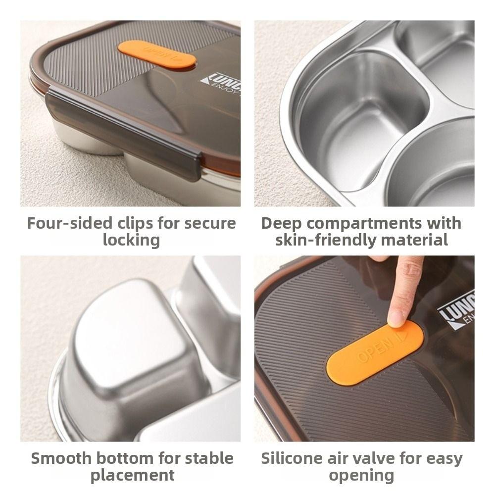 Leak-proof Portable Food Container 304 Stainless Steel Divided Lunch Plate  Students